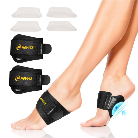 NEVVIS Fußgewölbe-Stütze mit austauschbaren Gel-Polstern, verstellbare orthopädische Fußgewölbe-Stütze für Damen und Herren, Linderung von Plantarfasziitis, hohem Fußgewölbe, Plattfüßen, Fußermüdung, Fußschmerzen, 4 Polster mit 2 Höhen