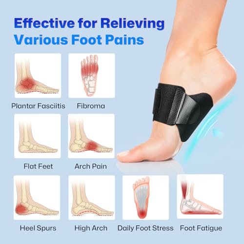 NEVVIS Fußgewölbe-Stütze mit austauschbaren Gel-Polstern, verstellbare orthopädische Fußgewölbe-Stütze für Damen und Herren, Linderung von Plantarfasziitis, hohem Fußgewölbe, Plattfüßen, Fußermüdung, Fußschmerzen, 4 Polster mit 2 Höhen