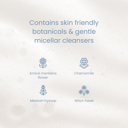 Buddle Clean Cheeks Baby Mizellen-Reinigungsschaum ohne Abspülen mit Kamille, Hamamelis, Arnika, Hautbarriere unterstützend, 100 ml