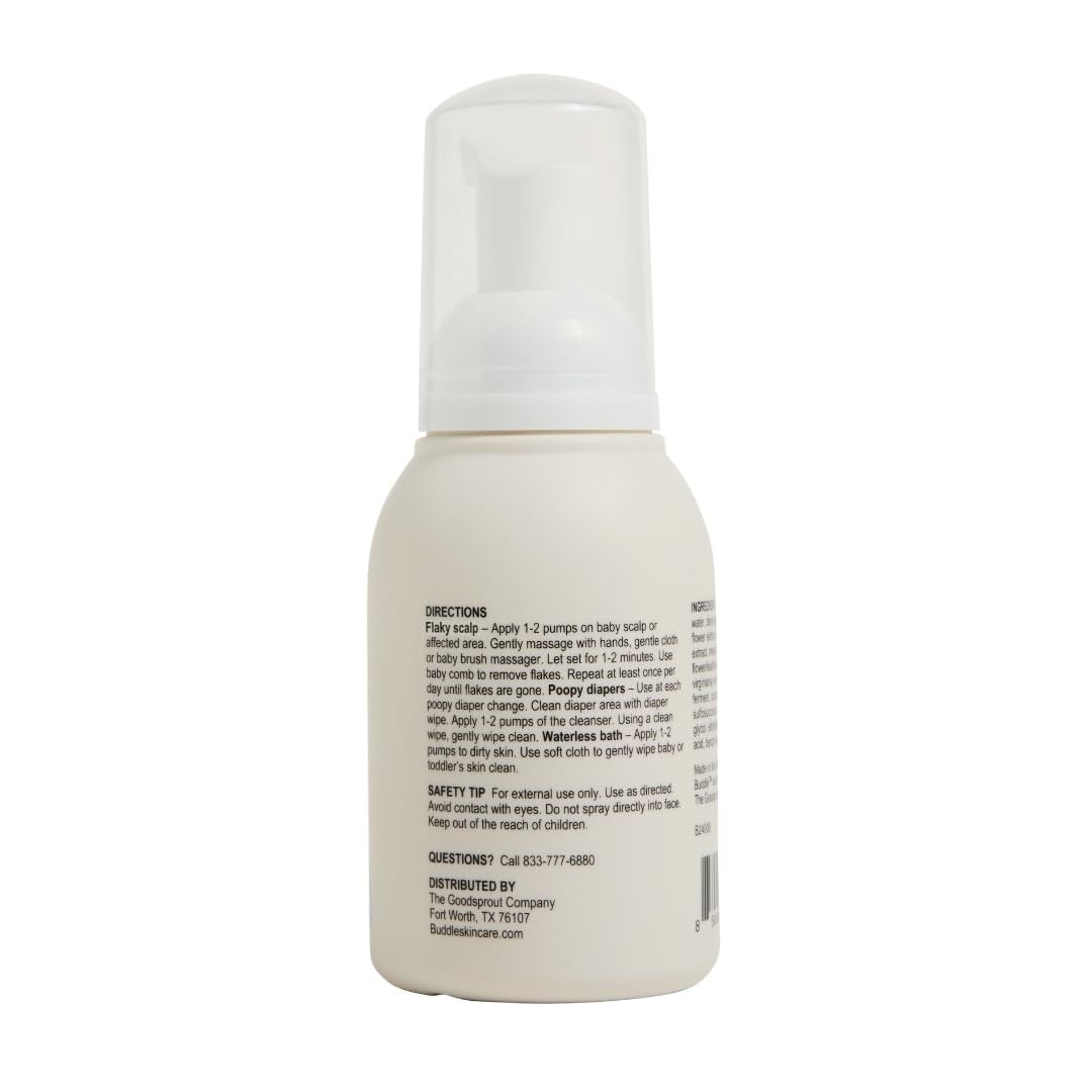 Buddle Clean Cheeks Baby Mizellen-Reinigungsschaum ohne Abspülen mit Kamille, Hamamelis, Arnika, Hautbarriere unterstützend, 100 ml