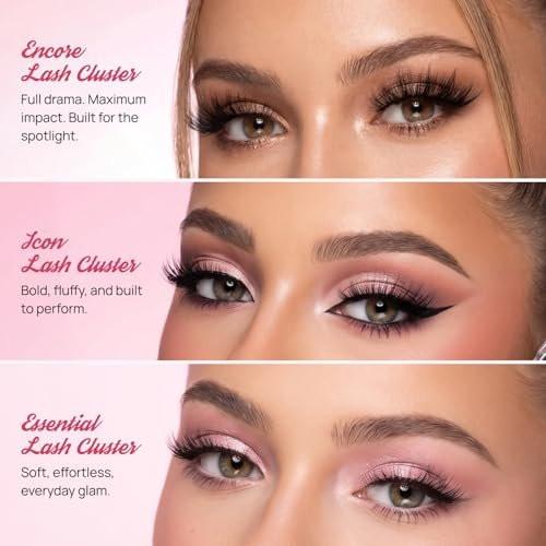 Full Out Glam Icon Wimpern-Cluster DIY Wimpernverlängerungsset | Natürliche, wispy Einzelwimpern mit Kleber | Lang anhaltende Cluster-Wimpern | 8-14 mm False Lashes Verlängerungsset